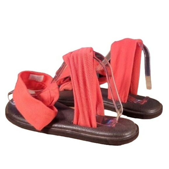 Sanuk Yoga Slingback Sandals Women Sz 8 Red Flat Boho‎ Summer - Picture 2 of 7